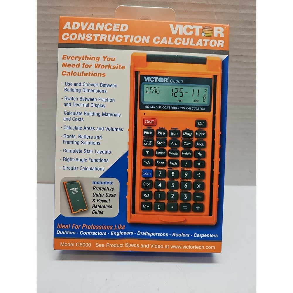 Victor C6000 Advanced Construction Calculator with Protective Case, Orange